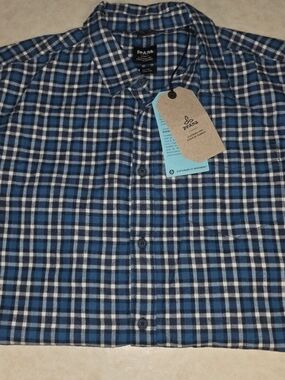 prAna “Los Feliz” Organic Cotton Blend Flannel – Admiral Blue Plaid